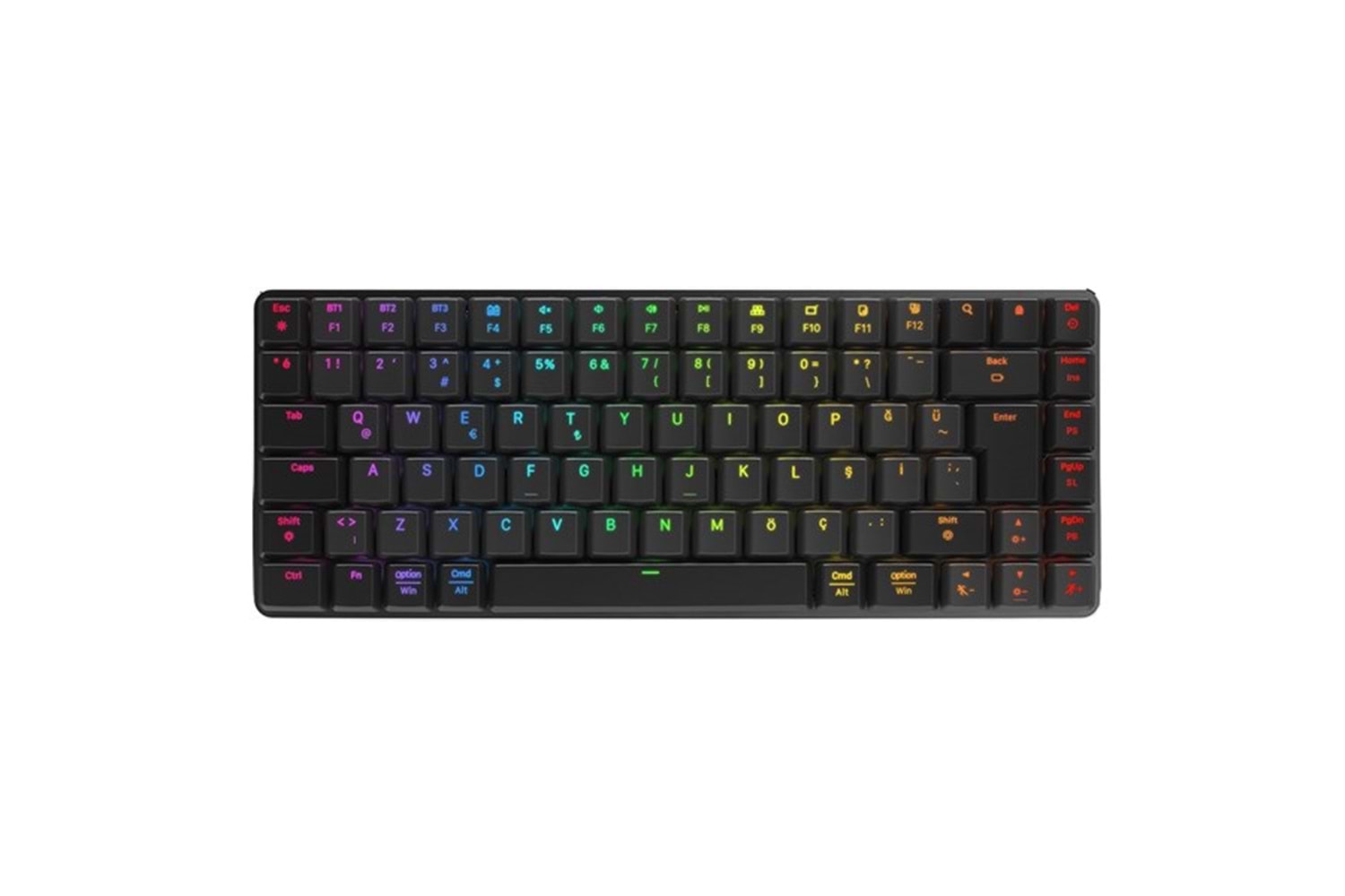 RAMPAGE W-GRANITE Siyah/Gri Low Profile BLUE SWITCH Q RGB Kablosuz+ BT Mekanik Gaming Oyuncu Klavye