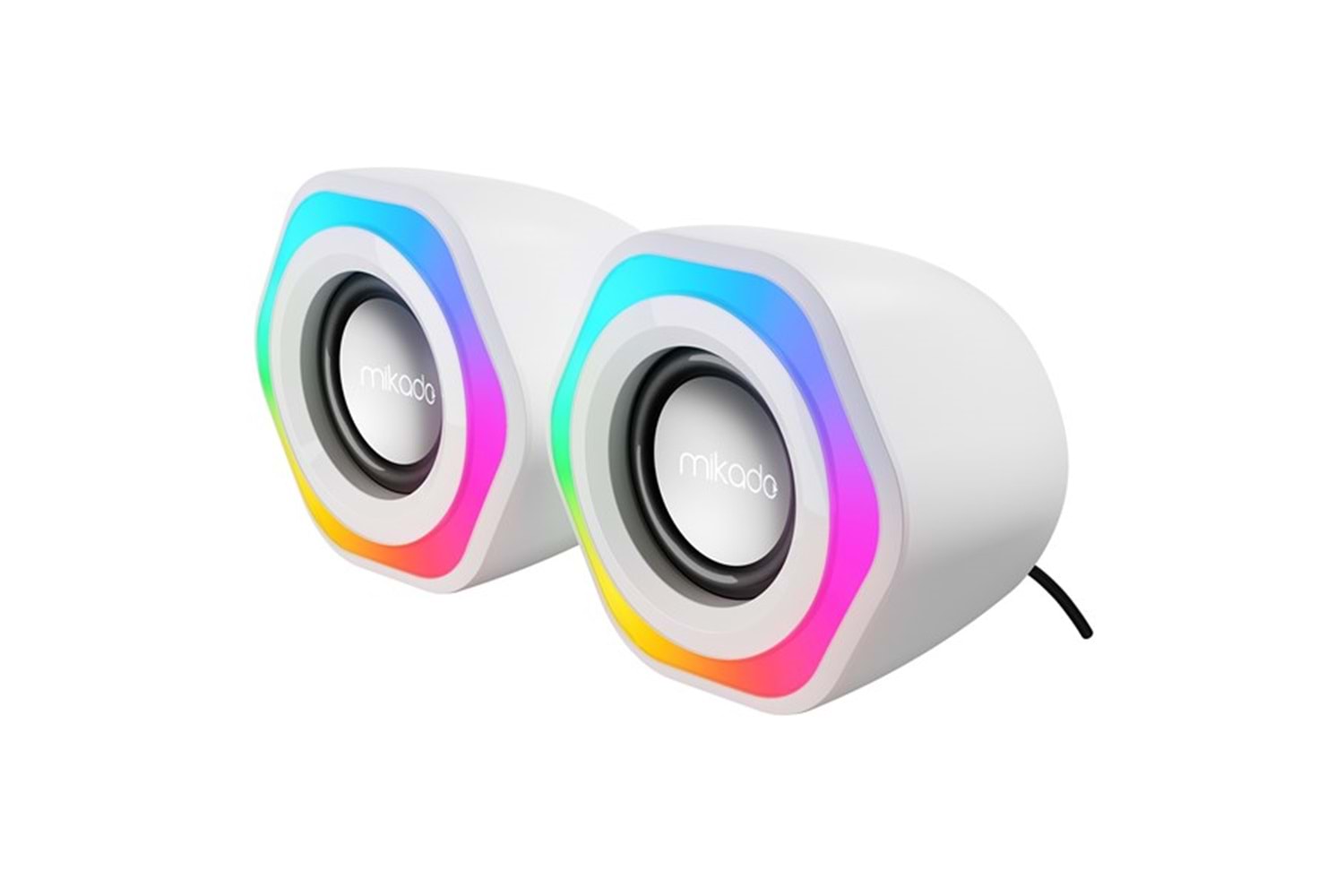 MIKADO MD-176 2.0 3W*2 Beyaz RGB Aydınlatmalı USB + 3.5mm USB 5V Speaker Hoparlör