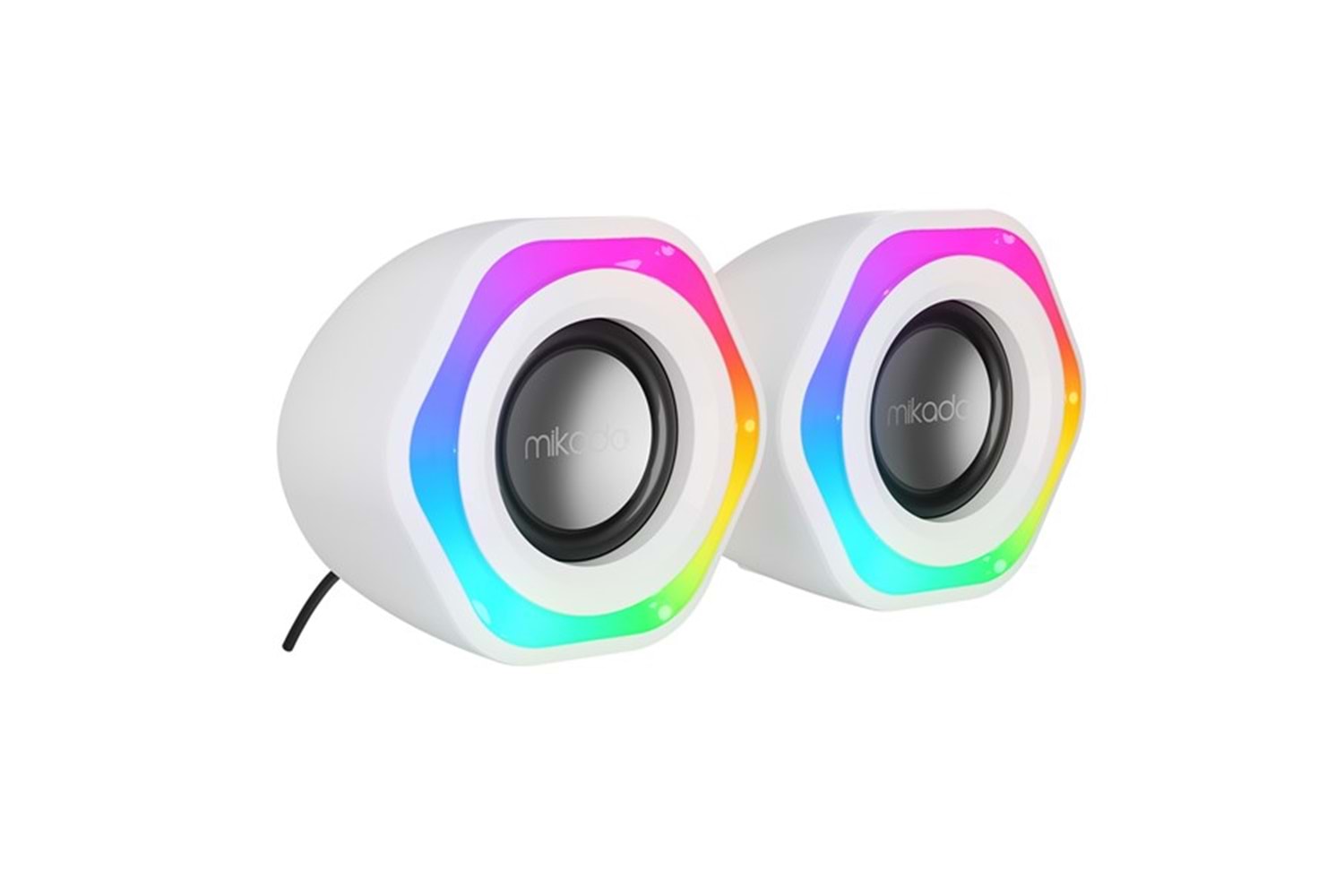 MIKADO MD-176 2.0 3W*2 Beyaz RGB Aydınlatmalı USB + 3.5mm USB 5V Speaker Hoparlör