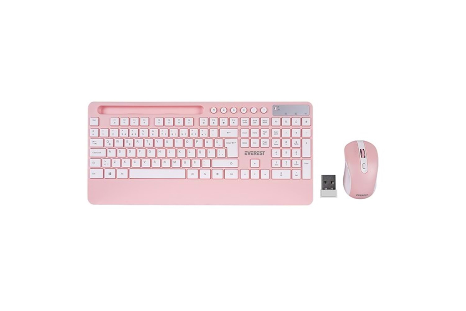 Everest KM-9676 Kablosuz Beyaz/Pempe Multimedya Tablet-Telefon Standlı Klavye + Mouse Set