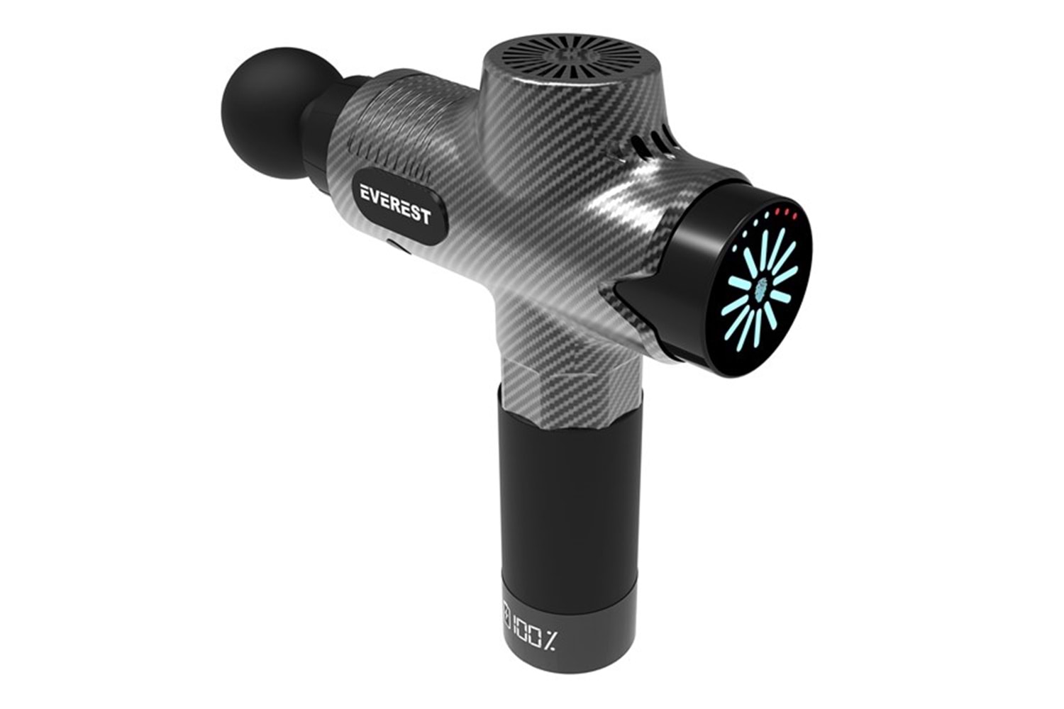 Everest EV-MT52 Karbon Fiber/Siyah 24V 2500 mAh Fırçasız Motor 3960 RPM Hız 10 Başlıklı Kablosuz Sporcu Masaj Tabancası