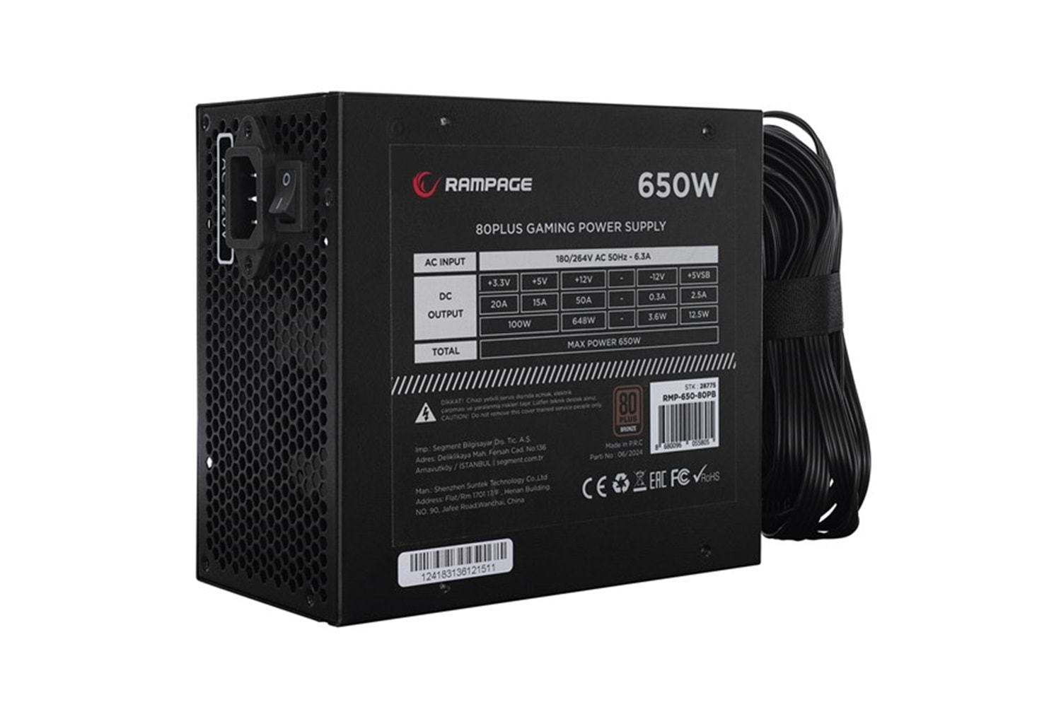 RAMPAGE 650W 80+ BRONZE RMP-650-80PB POWER SUPPLY