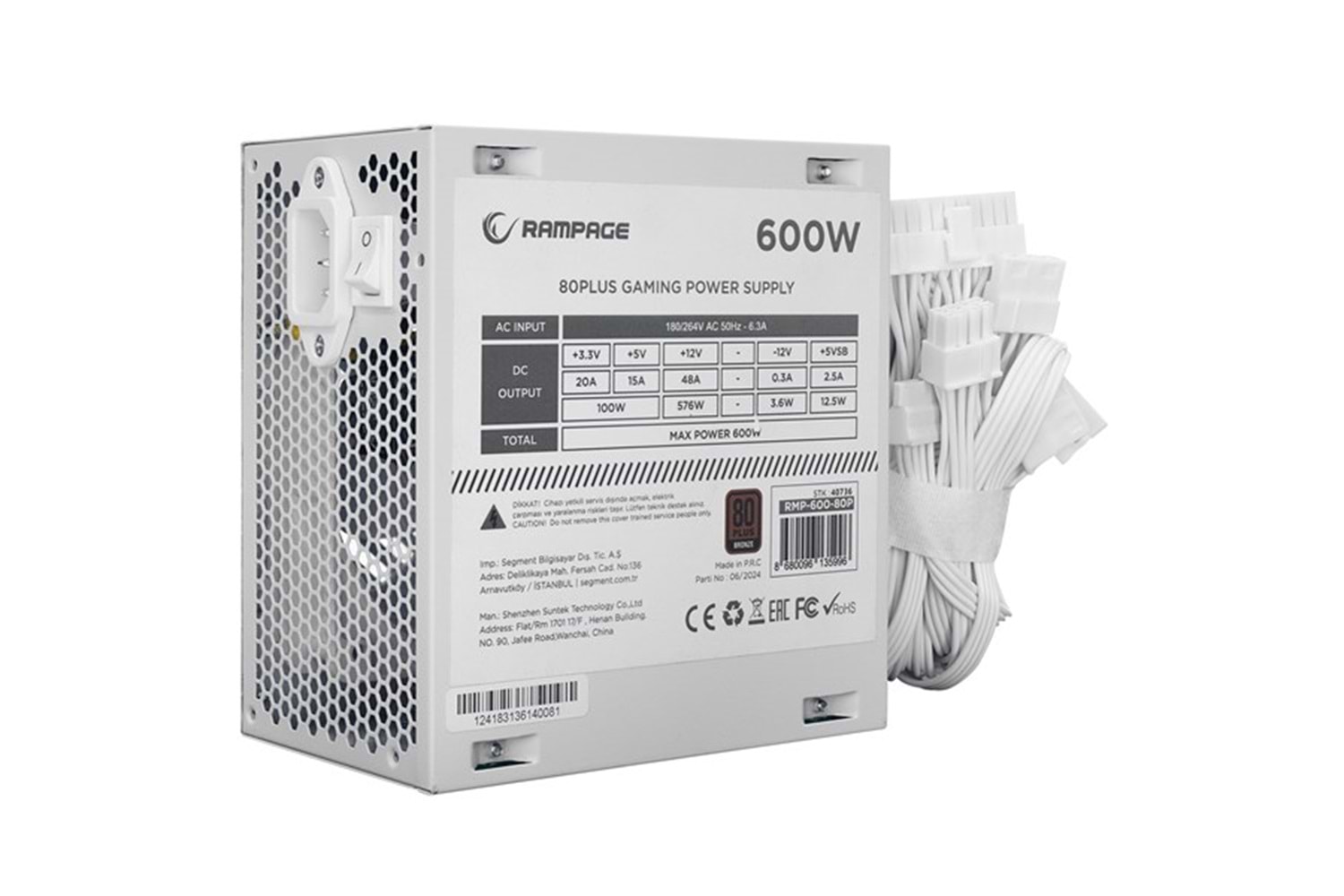 RAMPAGE 600W 80+ BRONZE RMP-600-80P POWER SUPPLY BEYAZ