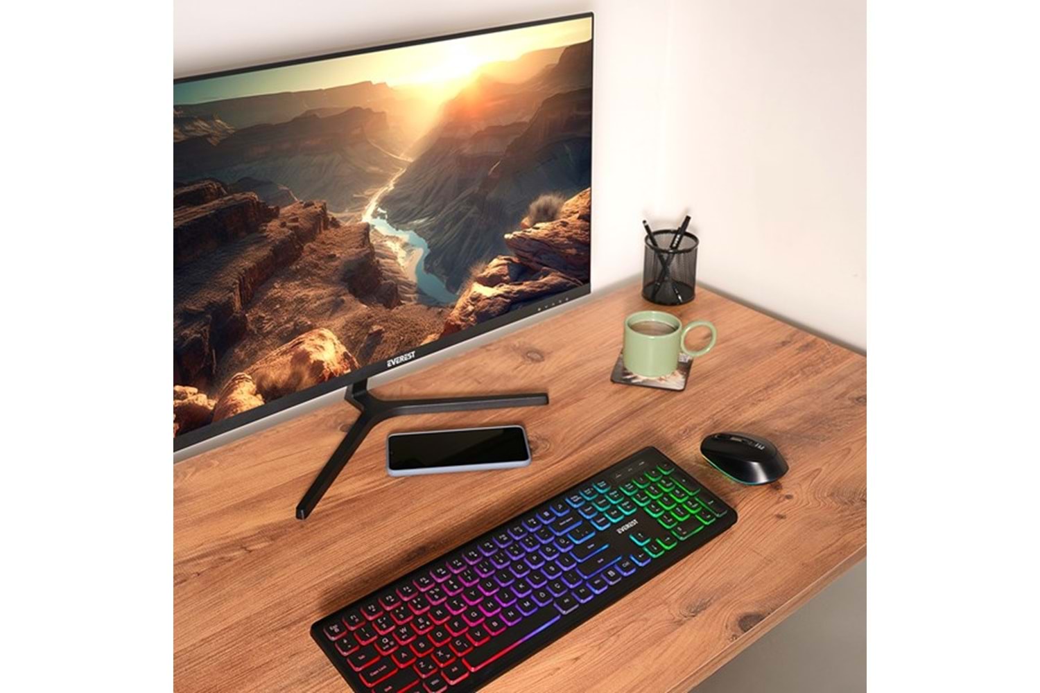 Everest KM-319BT Siyah 2.4G+BT1+BT2 Çoklu Cihaz Bağlantılı Q Set Kablosuz Klavye + Mouse