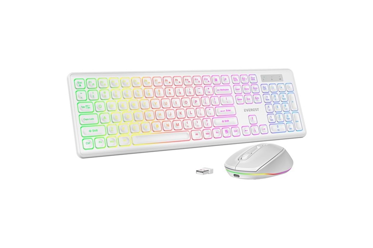 Everest KM-319BT Beyaz 2.4G+BT1+BT2 Çoklu Cihaz Bağlantılı Q Set Kablosuz Klavye + Mouse
