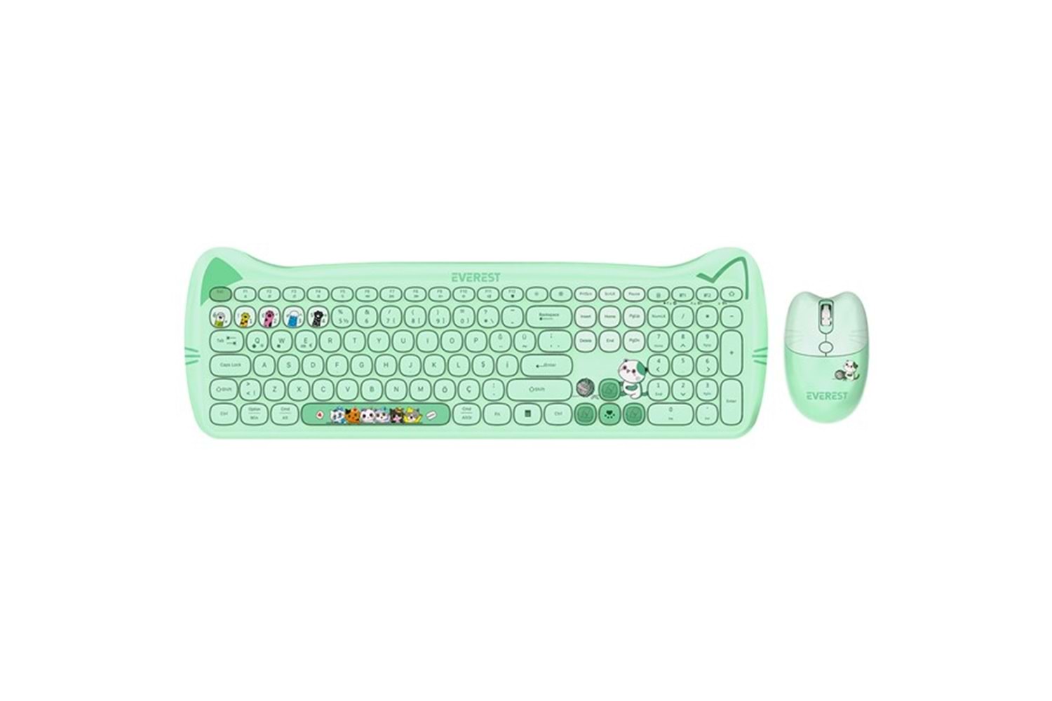 Everest KM-6283 CATTY Renkli Tuşlu Yeşil 2.4 ghz + BT Kablosuz Q Multimedia Klavye + Mouse + Pad Set