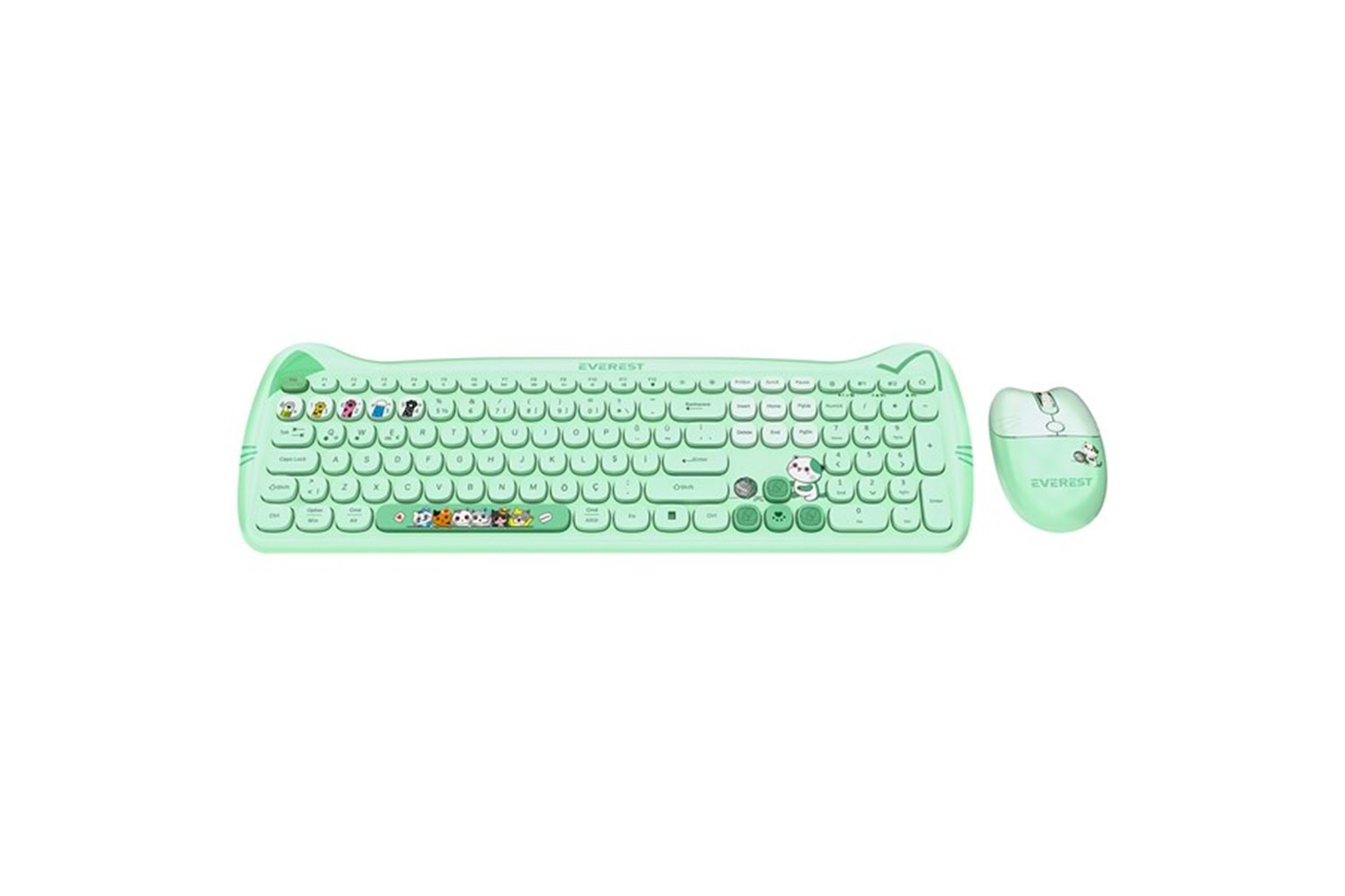 Everest KM-6283 CATTY Renkli Tuşlu Yeşil 2.4 ghz + BT Kablosuz Q Multimedia Klavye + Mouse + Pad Set