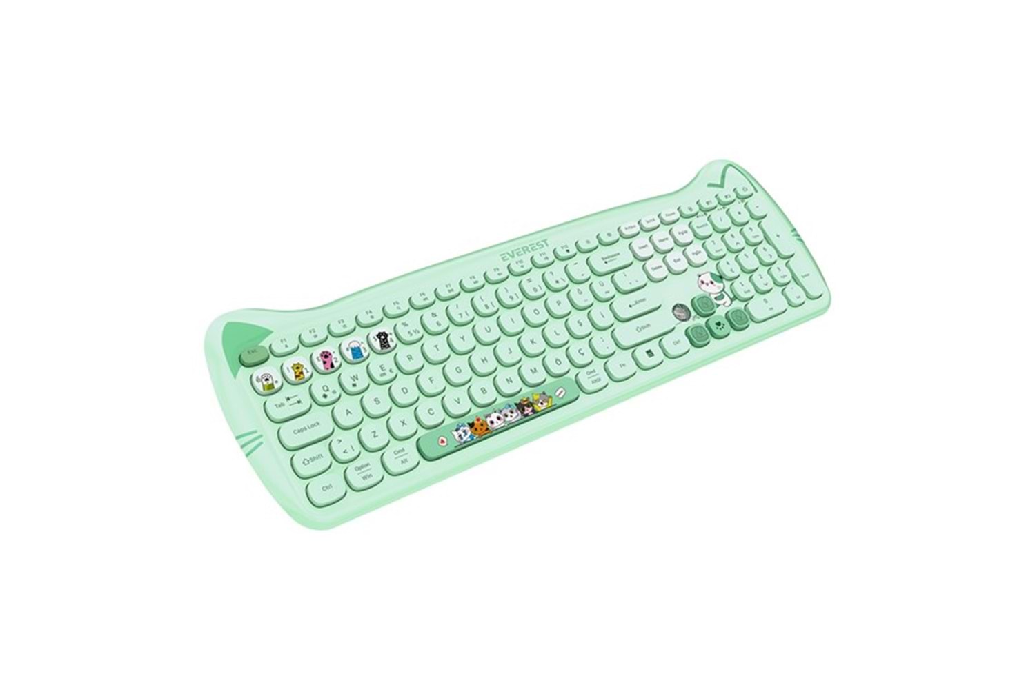Everest KM-6283 CATTY Renkli Tuşlu Yeşil 2.4 ghz + BT Kablosuz Q Multimedia Klavye + Mouse + Pad Set