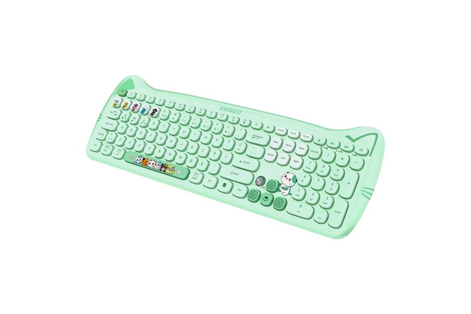 Everest KM-6283 CATTY Renkli Tuşlu Yeşil 2.4 ghz + BT Kablosuz Q Multimedia Klavye + Mouse + Pad Set