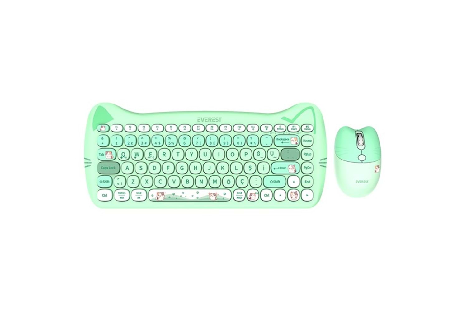 Everest KM-6285 CATTY MINI Renkli Tuşlu Yeşil 2.4 ghz + BT Kablosuz Q Multimedia Klavye + Mouse Set