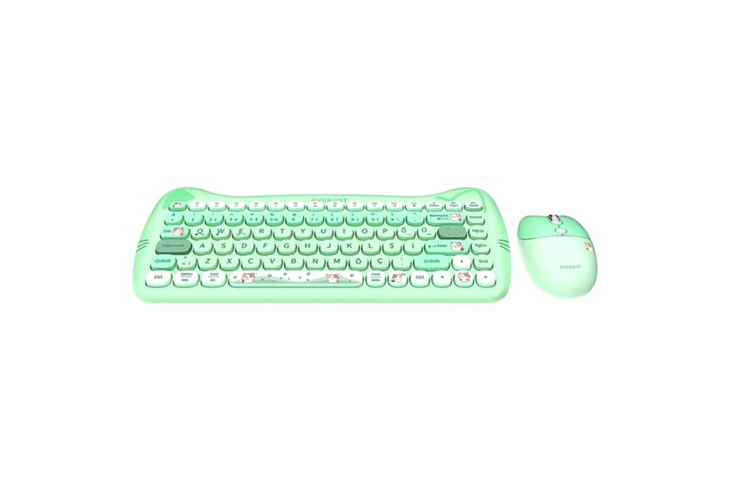 Everest KM-6285 CATTY MINI Renkli Tuşlu Yeşil 2.4 ghz + BT Kablosuz Q Multimedia Klavye + Mouse Set