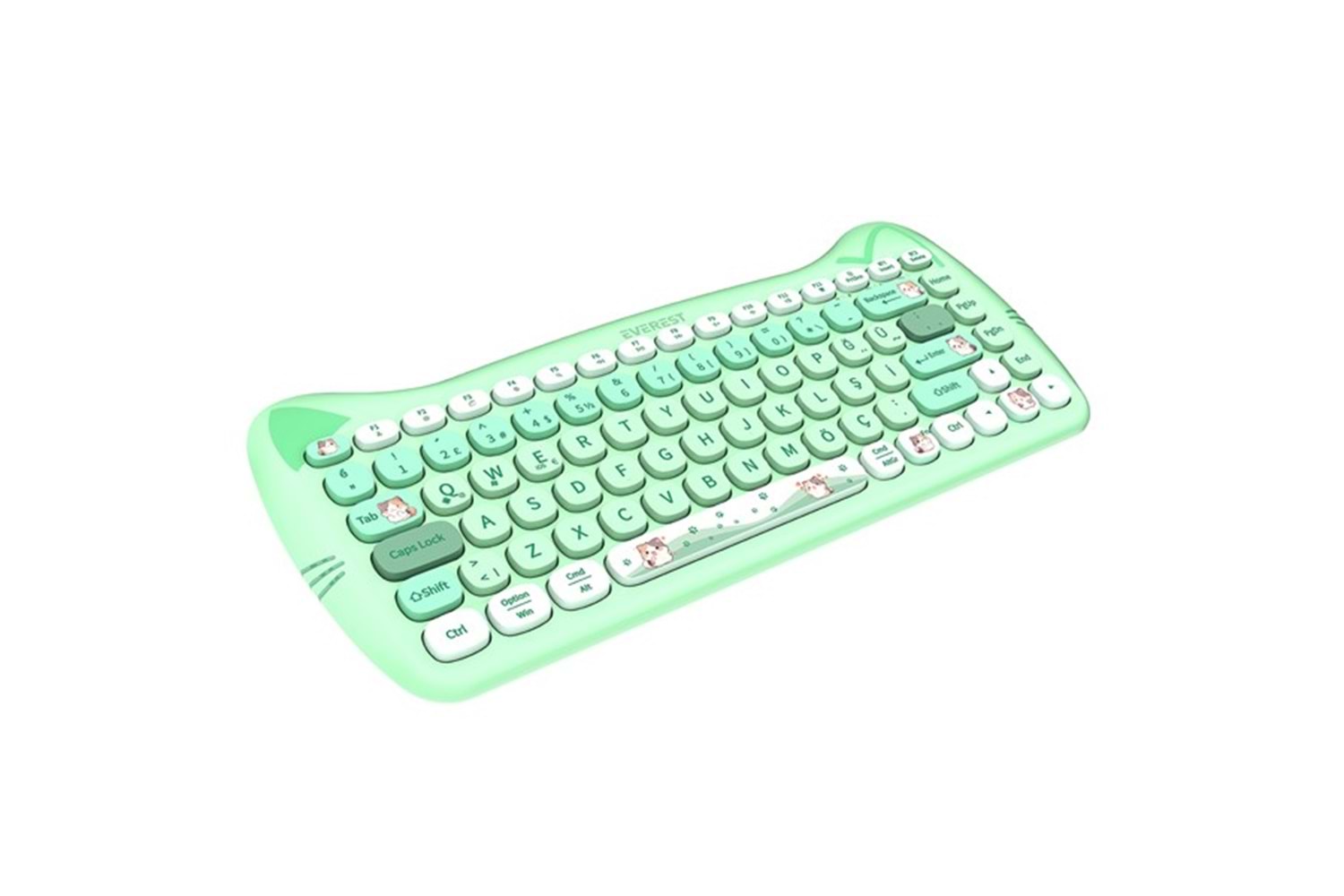 Everest KM-6285 CATTY MINI Renkli Tuşlu Yeşil 2.4 ghz + BT Kablosuz Q Multimedia Klavye + Mouse Set
