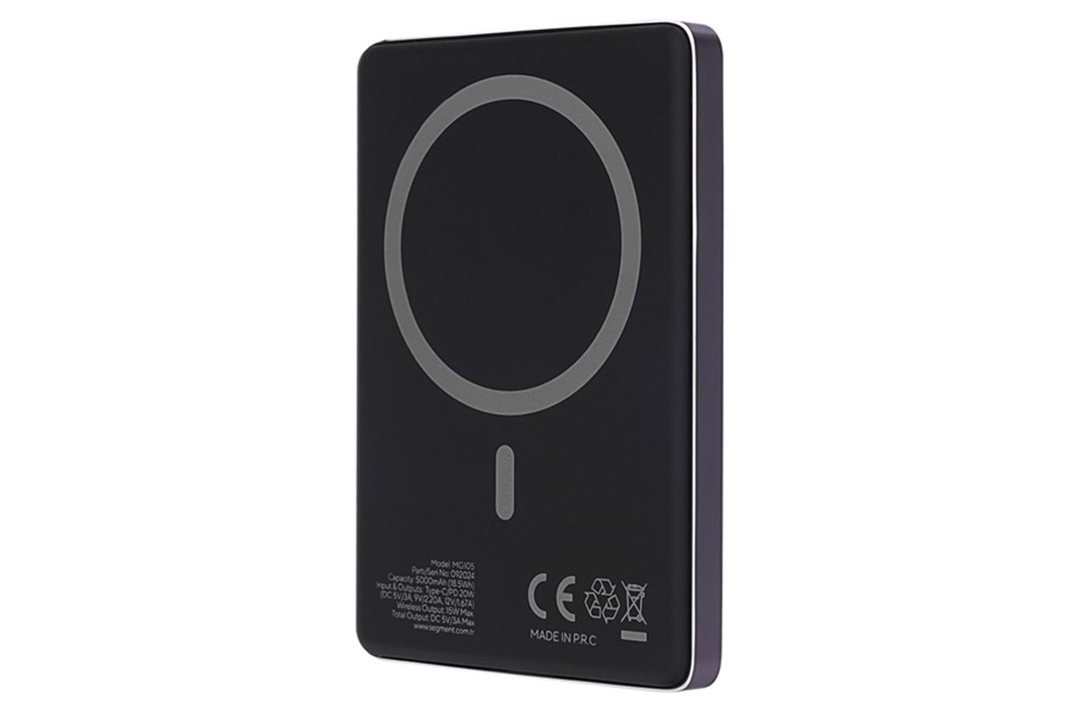 S-LINK MG105 5000mAh PD20W Magsafe 15W Kablosuz Type-C Mor Taşınabilir Metal Şarj Cihazı Powerbank