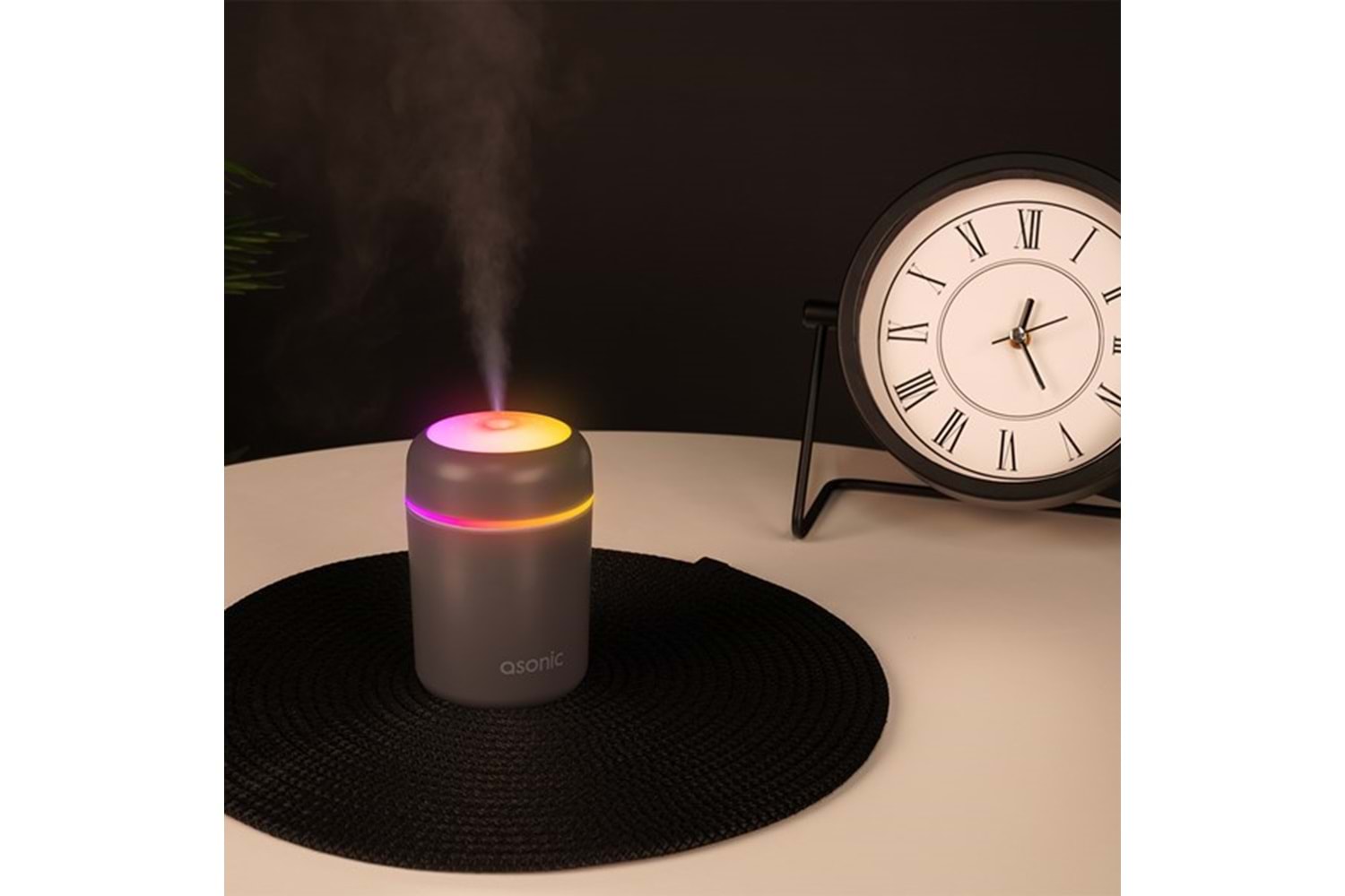 ASONIC HN21 Matte Gri 2W 300ML kapasiteli 4 Saat Çalışabilir RGB Mini Oda Nemlendirici