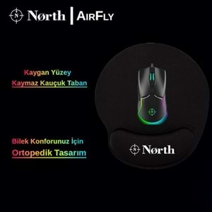 NORTH AirFly Premium Quality Bilek Destekli Siyah Gaming Mouse Pad