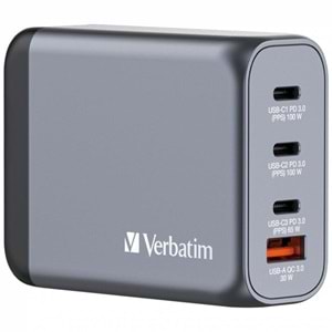 VERBATIM GNC-100 100W 4-Bağlantı Noktalı GaN Duvar Şarj Cihazı