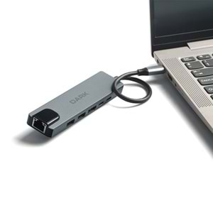 DARK DK-AC-U31X47 Type-C to Ethernet / HDMI / USB 3.0 - USB 2.0 / USB-C PD 100W Macbook Pro/Air & Notebook/Ultrabook için Port Çoklayıcı HUB