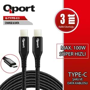 QPORT Q-TYPE-C3 3metre TYPE-C Görüntü Kablosu