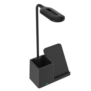 S-LINK SL-M9054 Siyah TypeC 15W Kablosuz Şarj Cihazı Kalemlikli Masa Lambası