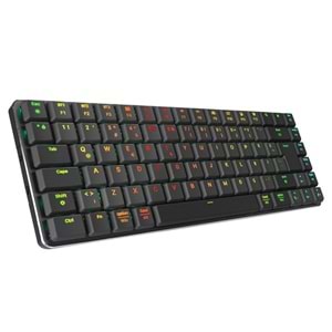 RAMPAGE W-GRANITE Siyah/Gri Low Profile BLUE SWITCH Q RGB Kablosuz+ BT Mekanik Gaming Oyuncu Klavye