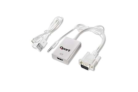 QPORT Q-VH 0.15metre VGA- HDMI Görüntü Adaptörü Beyaz Sesli 1080p