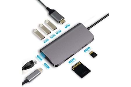 CODEGEN CDG-CNV40 3port Type-C & Ethernet,HDMI,Type-C Kart Okuyucu Gümüş USB Çoklayıcı Hub