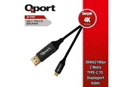 QPORT Q-THD 2metre TYPE-C - DP Çevirici Kablo Siyah 4K