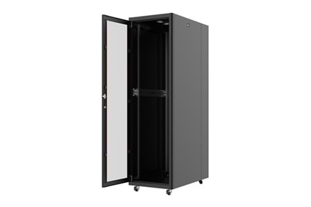 AGER 22U 600x1000mm Dikili Tip Siyah Kabinet Vega AG-VB22U6010S1 Cam Kapak