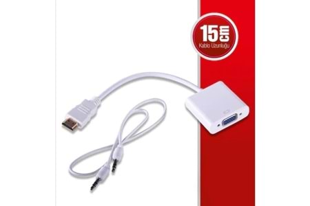 QPORT Q-HD-VGJ 0.15metre HDMI-VGA (D) Görüntü Adaptörü Beyaz Sesli 1080p