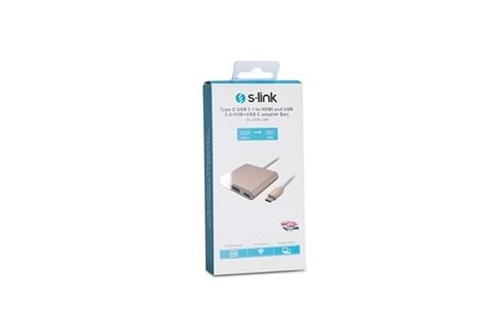 S-LINK SL-USB-C68 0.15metre TYPE-C - HDMI_USB 3.0 Çevirici Adaptör Gold 4K