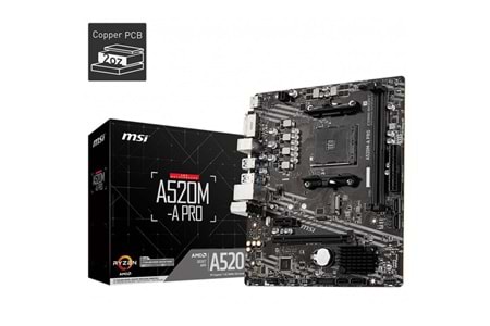 MSI A520M-A PRO DDR4 M2 PCIe NVME HDMI DVI PCIe 16X v3.0 AM4 mATX