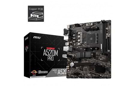 MSI A520M PRO DDR4 M2 PCIe NVME HDMI DP PCIe 16X v3.0 AM4 mATX