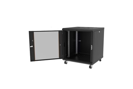 AGER 16U 600x600mm Dikili Tip Siyah Kabinet Agena AG-AN16U6060S1 Cam Kapak