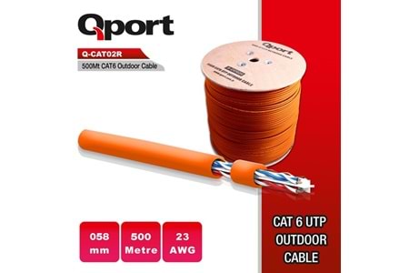 QPORT CAT6 Utp 23AWG Turuncu 500m Outdoor Makaralı Kablo Q-CATO2R