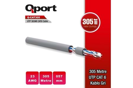 QPORT CAT6 Utp 23AWG Gri 305m Kablo Q-CAT6
