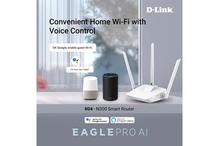 D-LINK R04 N300 2.4ghz Mesafe Genişletici EV Ofis Tipi Router Yapay Zeka Destekli 