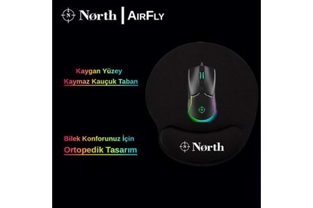 NORTH AirFly Premium Quality Bilek Destekli Siyah Gaming Mouse Pad