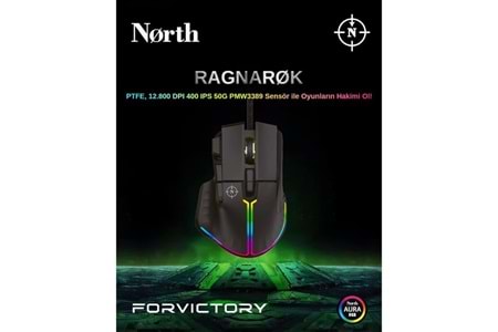 NORTH Ragnarok USB 12800dpi Gaming Siyah Mouse RGB