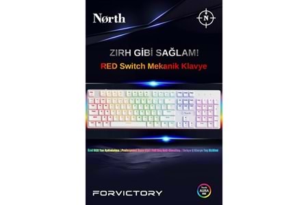 NORTH Shield Q Trk RGB Led / Mekanik Kırmızı Switch Beyaz Gaming Klavye