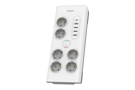 PHILIPS 6-lı SPN7060WA/62 900 Joules Akım Koruma Prizi Beyaz 4-USB/1-TYPEC
