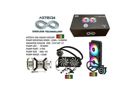 AZTECH 240mm LIQUID COOLING AZ240-1B ARGB Sıvı Soğutmalı AM5-1851p İşlemci Fanı