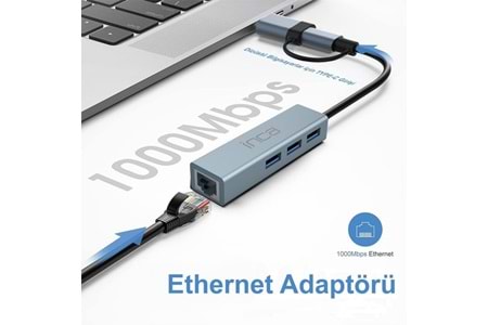 INCA IUTP-03T Gigabit TYPEC-USB 3.0 Ethernet 3x USB Çoklayıcı