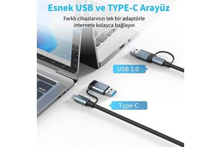 INCA IUTP-03T Gigabit TYPEC-USB 3.0 Ethernet 3x USB Çoklayıcı