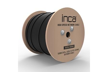 INCA CAT6 S/FTP 23AWG Siyah 500m Makara Outdoor Makaralı LSZH Kablo 0.50mm ICAT6-500AG