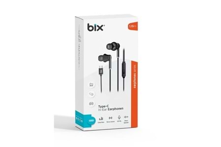 BİX HF01C-BK Type-C Siyah 14MM EXTRA BASS KULAKİÇİ Mikrofonlu Kulaklık