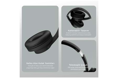 BİX BH2-BK Siyah SOUNDCRAFT BH2 KATLANABİLİR KULAKÜSTÜ KABLOSUZ KULAKLIK