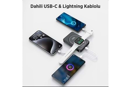BİX 10000mAh TPB16-BK 6'SI 1 ARADA OLED EKRANLI Siyah KABLOSUZ POWERBANK