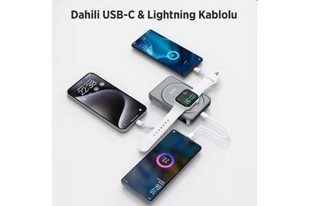 BİX 10000mAh TPB16-GR 6'SI 1 ARADA OLED EKRANLI Gri KABLOSUZ POWERBANK
