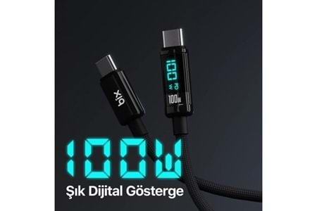 BİX BX09CC-BK SİYAH TYPE-C 100W 1 metre DİJİTAL EKRANLI ŞARJ VE DATA KABLOSU