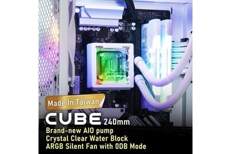 BITFENIX 240mm CUBE 240 AIO-240-WW27A-RP ARGB Sıvı Soğutmalı AM5-11851p İşlemci Fanı Beyaz